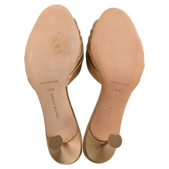 Manolo Blahnik Embellished Slide Sandal Heels in Brown Satin - Picture 6 of 9